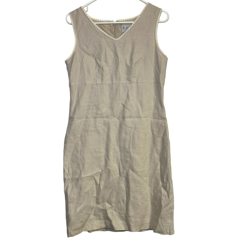 Real Comfort 100% Linen V Neck Shift Knee‎ Length Dress Size 8